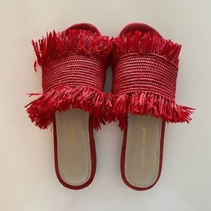 Suzy sandals - Red suede and raffia sandals